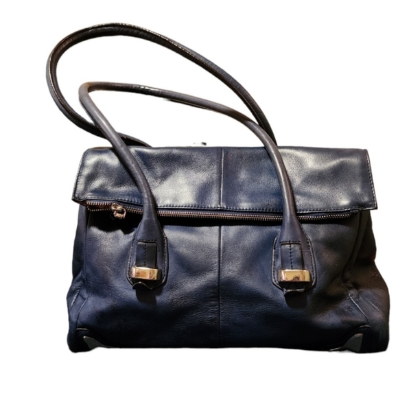 B. Makowsky Blue Leather Tote and Thread & Supply Off-Shoulder Blouse - Picture 2 of 15